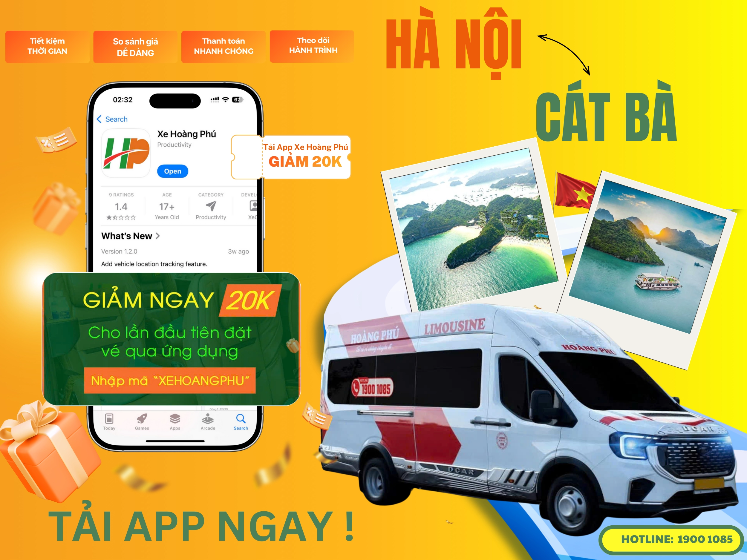 Tải app Xe Hoàng Phú, nhận ngay voucher giảm 20K