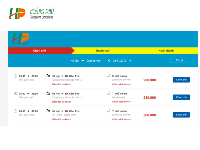 Hướng dẫn đặt vé xe Hà Nội - Quảng Ninh tại Hoàng Phú Limousine nhanh chóng