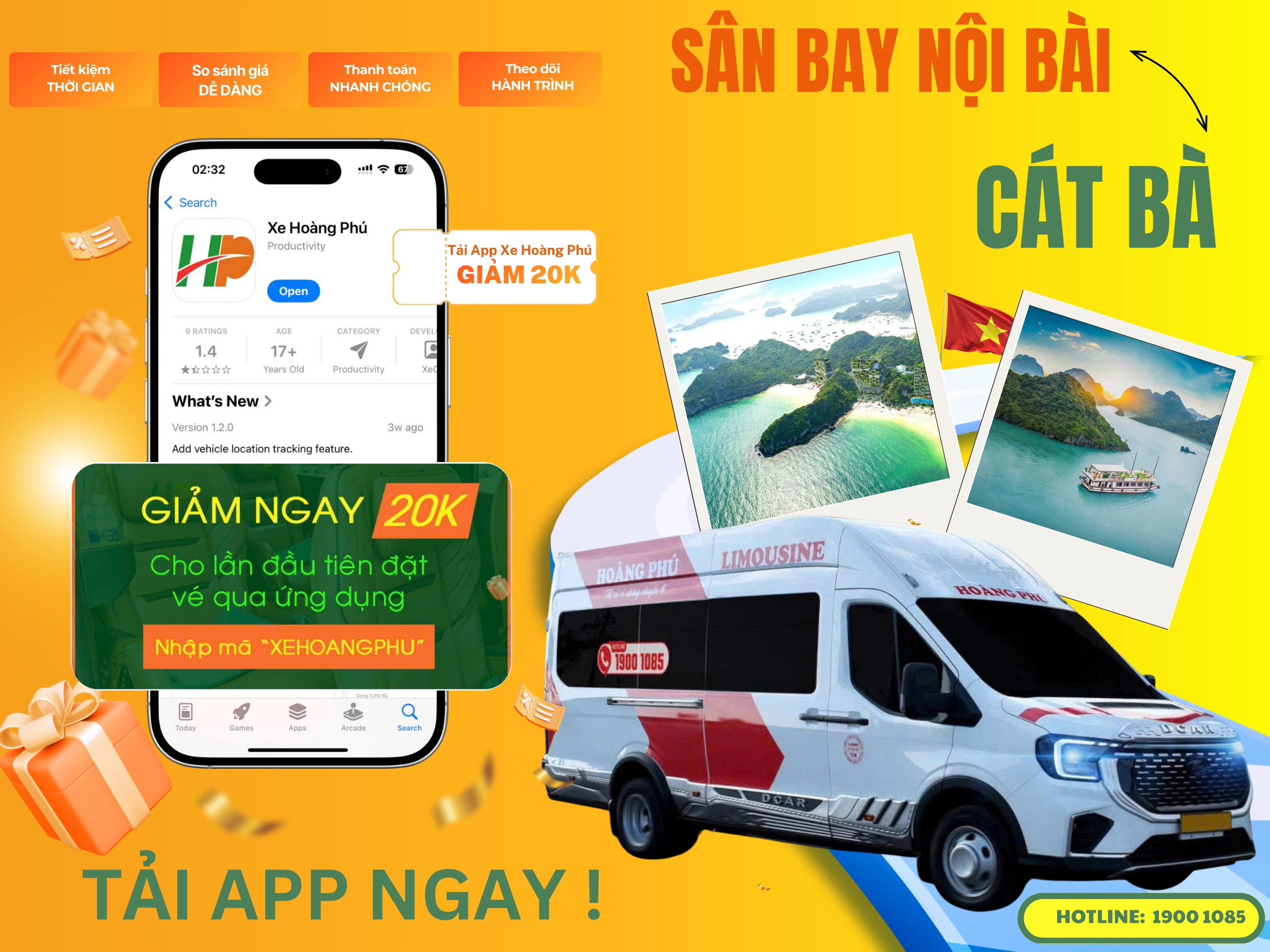 Tải app Xe Hoàng Phú, nhận ngay voucher giảm 20K